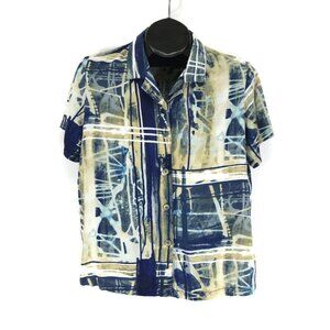 Jams World Short Sleeve Hawaiian Shirt Women's XL Blueprint Rayon Casual Summer